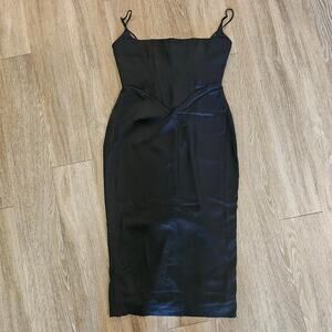 House of CB ‘Anais’ Black Silky Midi Dress